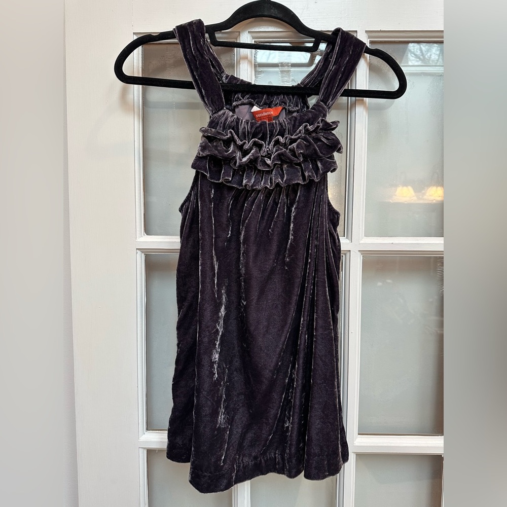 Sundance Crushed Velvet Sleeveless Halter Ruffle Metallic Purple Top Size XS - Picture 1 of 9